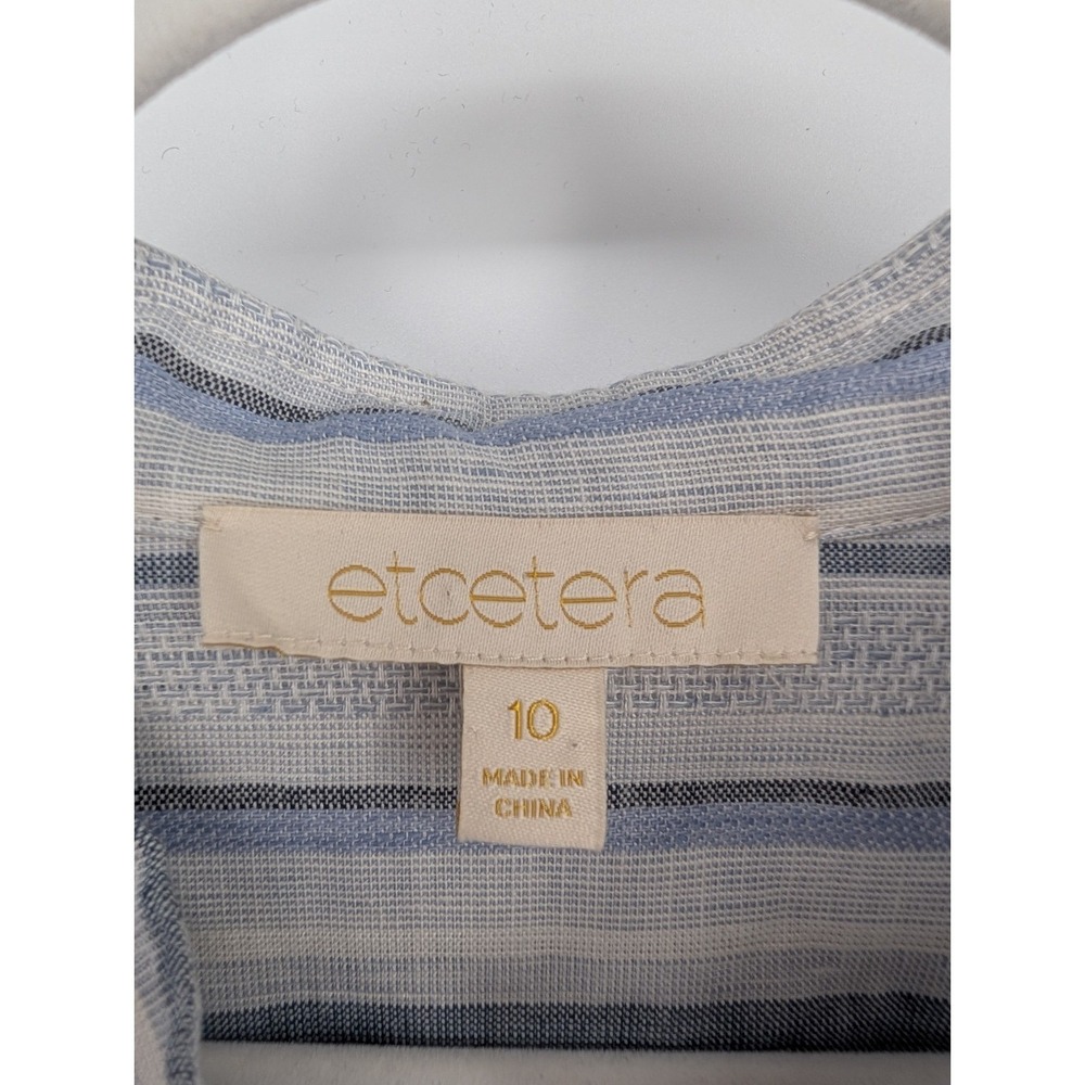 Etcetera Blue White Striped V Neck Linen Blend Tunic Lace Trim Coastal Preppy 10 - Picture 5 of 10